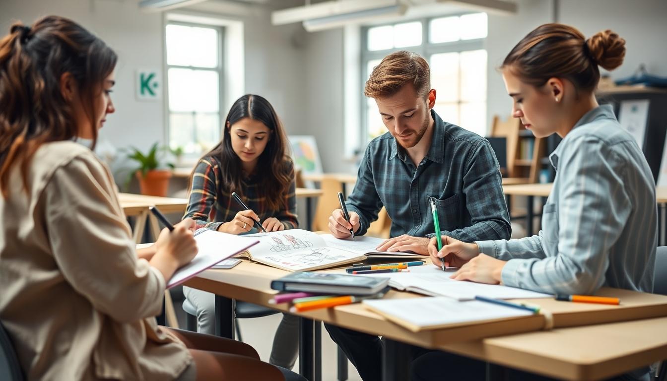 Students collaborating in study space